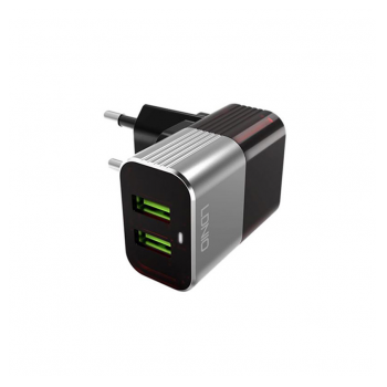 Kucni punjac LDNIO A2206 2XUSB 2.4A + iPhone Lightning  kabel crno sivi
