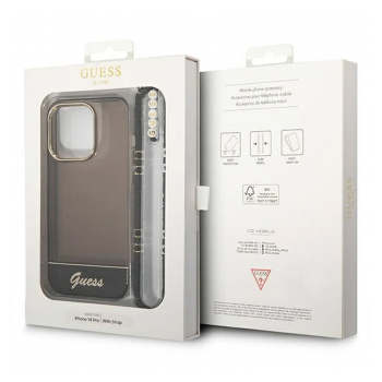 Maska Guess za iPhone 14 Pro hardcase Translucent Pearl Strap crna.