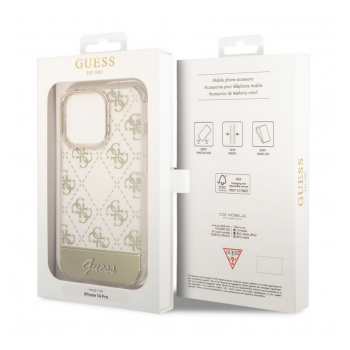 Maska Guess PC/ TPU Peony Glitter Script Logo za iPhone 14 Pro zlatna.