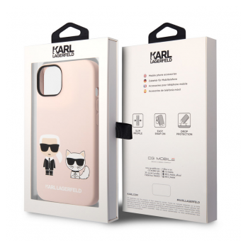 Maska Karl Lagerfeld and Choupette Liquid Silicone za iPhone 14 Plus  Pink.