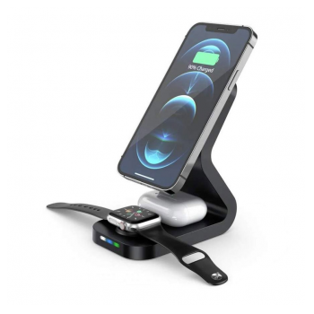 Bezicni punjac B-16 3u1 magnetni za iPhone,Airpods,Apple Watch 15W crni