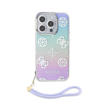Maska Guess Hc PC TPU Iridescent Glitter Pattern Peony Cordstrap za iPhone 15 Pro ljubicasta