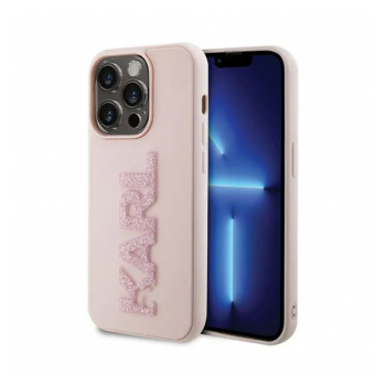 Maska Karl Lagerfeld 3D Rubber Glitter Logo za iPhone 15 Pro roze