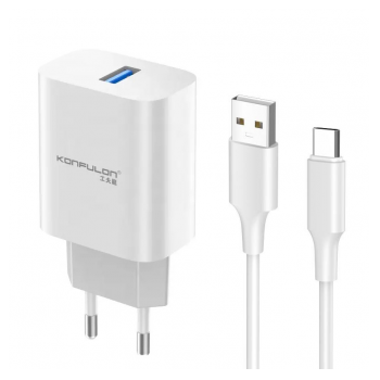 Kucni punjac KONFULON Joko C87 15W sa kablom USB na Type-C beli 1m