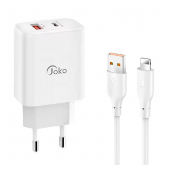 Kucni punjac KONFULON Joko JK87 PD 30W/ USB Q.30W sa kablom USB na iPhone Lightning beli 1m