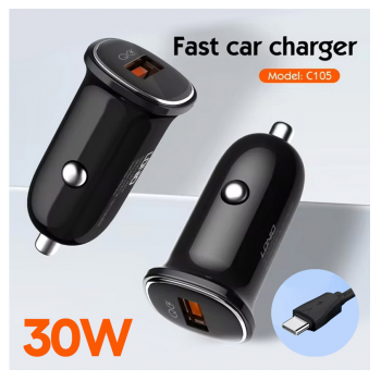 Auto punjac LDNIO C105 QC3.0 30W USB Type-C crni 1m