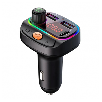 Bluetooth FM RGB Transmiter C15 3.1A+Type-C crni