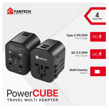 Univerzalni Multi Adapter Fantech TAC1 Power Cube 20W PD QC 3.0 20W crni
