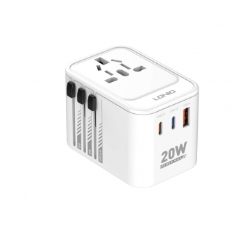 Adapter strujni travel LDNIO Z9 UK/EU/US/AU 1xUSB + 2xUSB-C ports 20W beli
