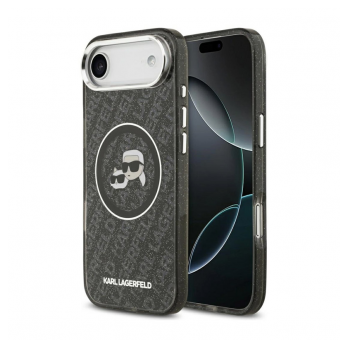 Maska Karl Lagerfeld IML Glitter Karl & Choupette Heads Logo MagSafe za iPhone Air crna