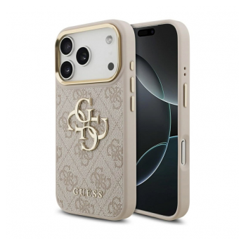 Maska Guess 4G Metal Logo Gold Frame MagSafe 17 Pro roze zlatna