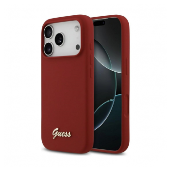 Maska Guess Silicone Script Metal Logo MagSafe Phone Case Cover za iPhone 17 Pro/ 18 Pro crvena