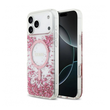 Maska Guess Resin Bottom Glitter MagSafe zaiPhone 17 Pro Max pink