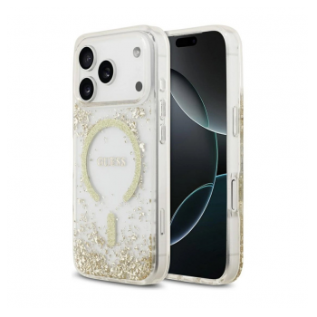 Maska Guess Resin Bottom Glitter MagSafe zaiPhone 17 Pro zlatna