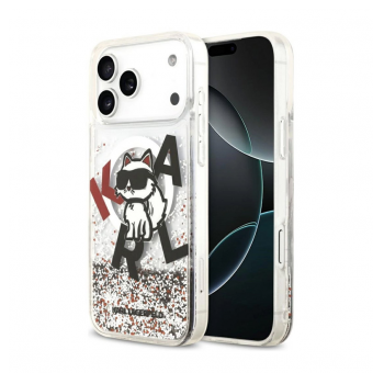 Maska Karl Lagerfeld Liquid Glitter Choupette Logo MagSafe za iPhone 17 Pro Max/ 18 Pro Max bela