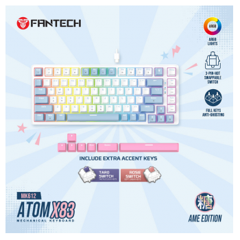 Tastatura Mehanicka Gaming Fantech MK612 Atom x83 AME bela (taro switch)