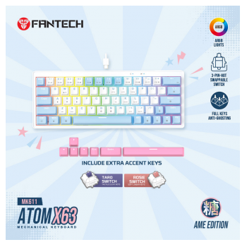 Tastatura Mehanicka Gaming Fantech MK611 Atom x63 AME bela (rosie switch)