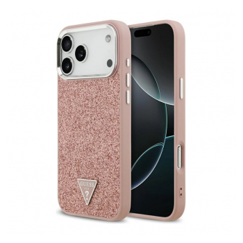 Maska Guess Glitter Triangle Logo MagSafe za iPhone 17 Pro Max/ 18 Pro Max pink