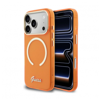 Maska Guess IML Script Metal MagSafe za iPhone 17 Pro narandzasta