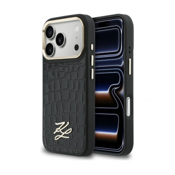 Maska Karl Lagerfeld Croco KL Script Logo MagSafe za iPhone 17 Pro Max crna