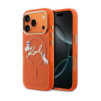 Maska Karl Lagerfeld IML Choupettes Karl Script Logo MagSafe za iPhone 17 Pro Max narandzasta