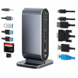 Docking station / HUB Type-C na LAN Gb, SD card, TF, PD, Type-C, 4xUSB 3.0, Audio, HDMI i VGA 12 u 1 sa postoljem