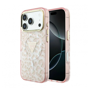 Maska Guess IML Leopard Glitter Triangle MagSafe za iPhone 17 Pro Max/ 18 Pro Max pink