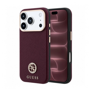 Maska Guess Grained Round Strass Logo MagSafe do iPhone 17 Pro Max/ 18 Pro Max bordo