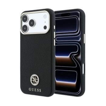 Maska Guess Grained Round Strass Logo MagSafe do iPhone 17 Pro Max/ 18 Pro Max crna