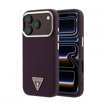 Maska Guess Grained Triangle Logo MagSafe za iPhone 17 Pro/ 18 Pro bordo