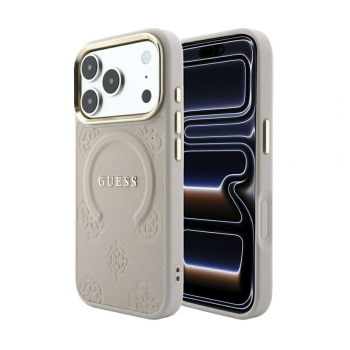 Maska Guess Saffiano Peony & Ring MagSafe za iPhone 17 Pro/ 18 Pro roze