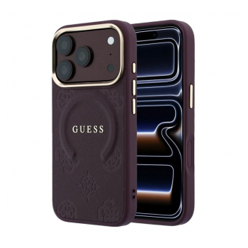 Maska Guess Saffiano Peony & Ring MagSafe za iPhone 17 Pro Max/ 18 Pro Max bordo