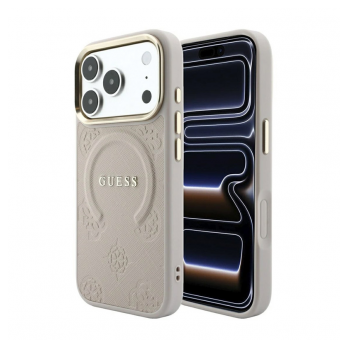 Maska Guess Saffiano Peony & Ring MagSafe za iPhone 17 Pro Max/ 18 Pro Max roze